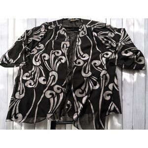 Bob Mackie Wearable Art Black Silver Kimono Jacket Plus Size 3X Sheer Open